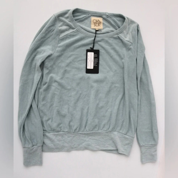 Chaser Tops - NWT- Chaser cozy knit l/s cropped reverse panel pullover- size Medium